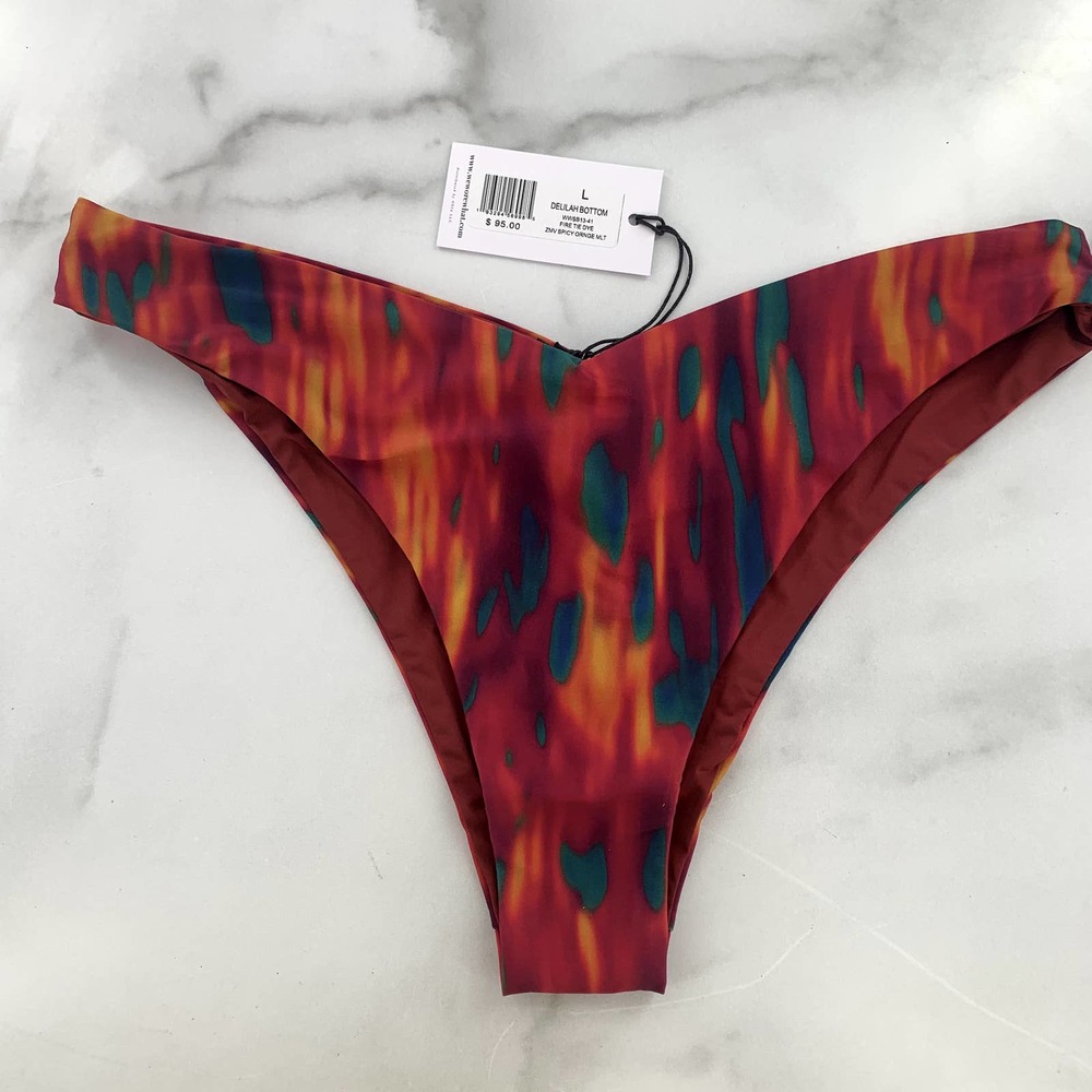 WeWoreWhat Fire Tie Dye Spicy Orange Delilah Bottom High Cut  Bikini L